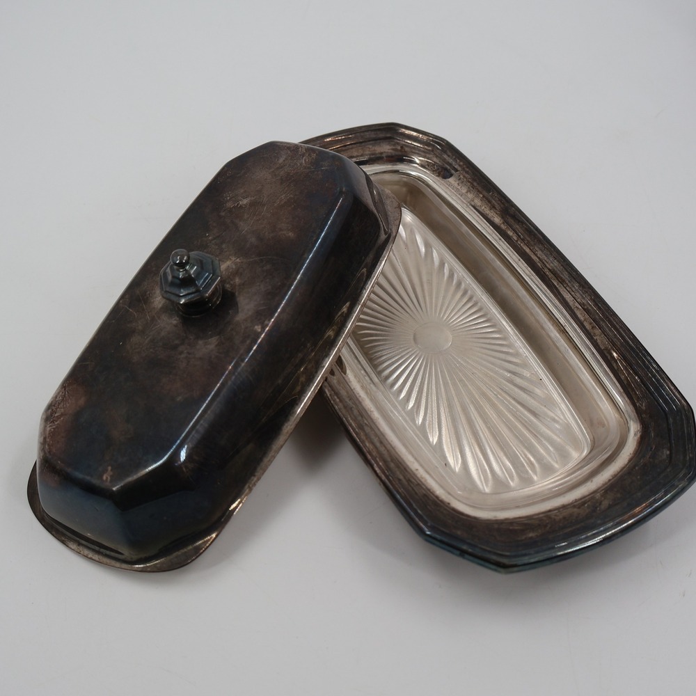 Wallace Butter Dish Silverplate 5026 Silver Rectangular Domed Lid Glass Insert
